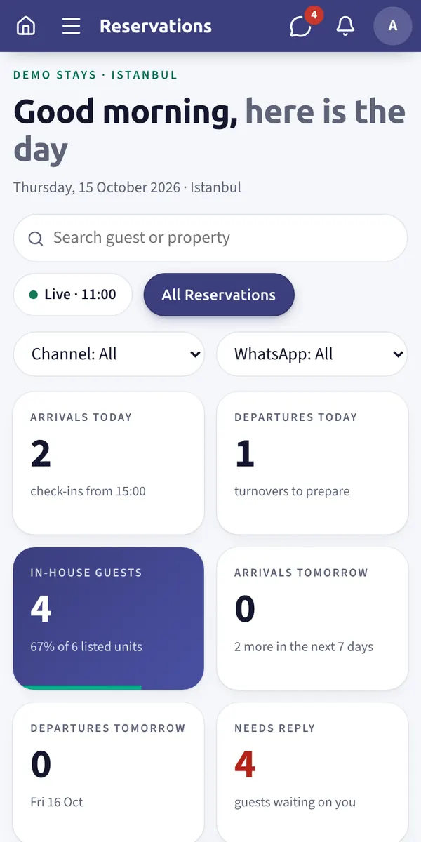 The same reservations dashboard on a phone